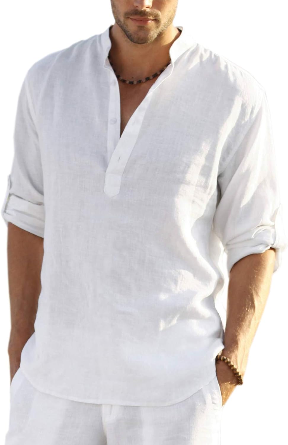 COOFANDY Men's Cotton Linen Henley T-Shirt Long Sleeve Hippie Casual Beach T-Shirts